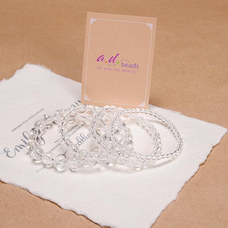 AD Beads Handmade Gemstone Stretch Elastic Bracelet Crystal Healing Reiki Nature's Beauty and Spiritual Essence Unisex (10mm, Clear Quartz (Detox and Purification))