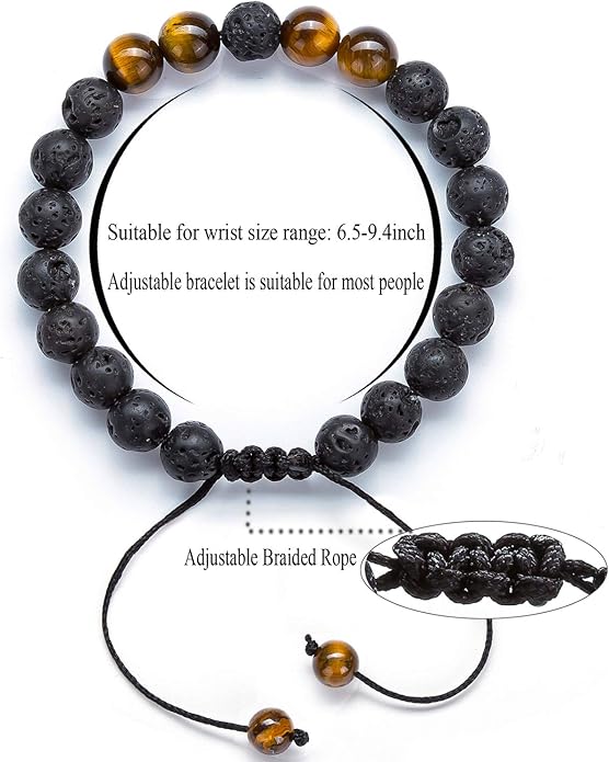Hamoery Men Women 8mm Lava Rock Aromatherapy Anxiety Essential Oil Diffuser Bracelet Braided Rope Natural Stone Yoga Gifts Beads Bracelet Bangle-21017