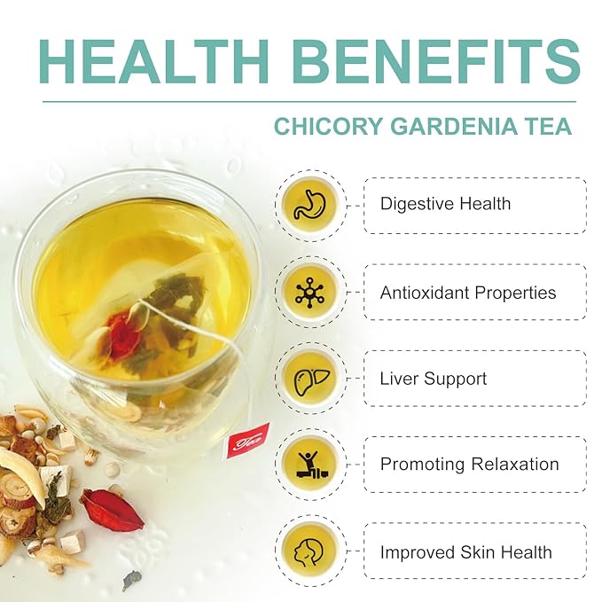 Chicory And Gardenia Tea Bags, Kidney and Liver Tea, Chicory Root Chinese Herbal Tea With Gardenia, Licorice, Mulberry Leaf & More, 8 Natutal Ingredients, Kidney Cleanse Detox Tea for Men & Women (2 Pack(50 pcs))