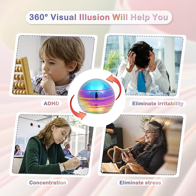 Desk Toys for Fidget Kinetic Cool-Gadgets: 180 Seconds Spinning Toy, Cool-Stuff Thing for Adult Teen Children Kid, Optical-Illusion Stress-Relief Gifts Ball for Man Women Home Office School Christmas