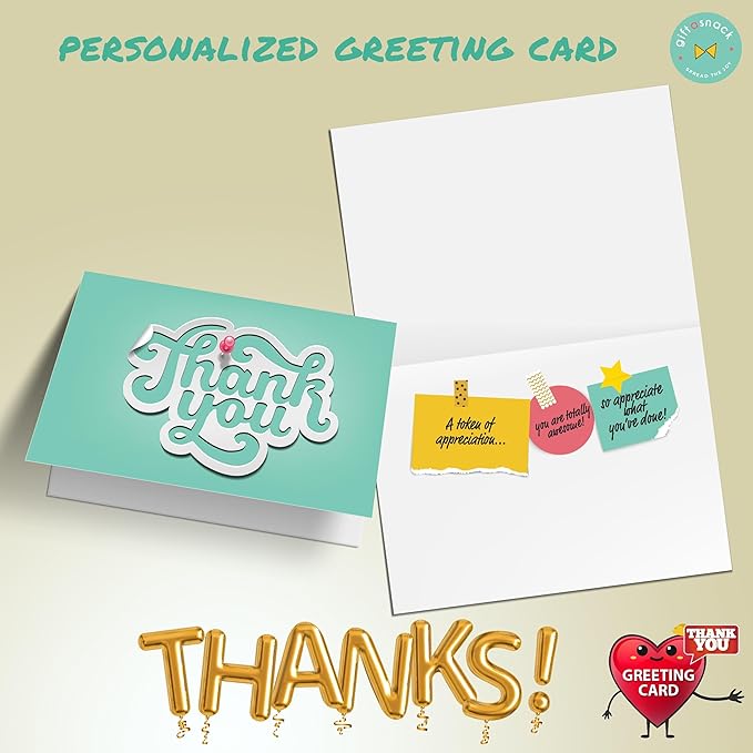 Gift A Snack - Thank You Snack Box Variety Pack Care Package + Greeting Card (45 Count) Appreciation Sweet Treats Gift Basket, Candies Chips Crackers Bars - Cravy Food Assortments & Variety Gifts