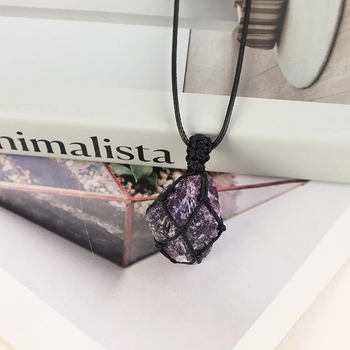 Handmade Natural Gemstone Crystal Pendant Necklace Stone Holder Necklace Cord Net Necklace with Adjustable Length for Women Men