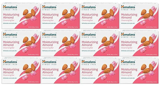 Himalaya Moisturizing Almond Cleansing Bar, Face and Body Soap for Soft Skin, 4.41 oz, 12 Pack