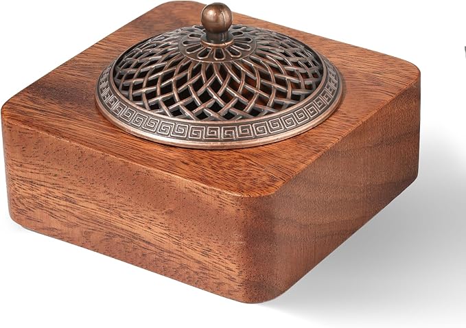 Acacia Wood Incense Burner for Cones & Coils, with Sticks Holder - 3-in-1, Zen Meditation Yoga Home Room Decor