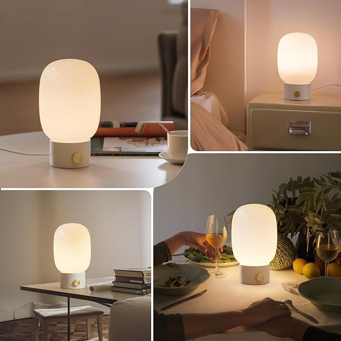 ONEWISH Bedside Table Lamp, Modern Small Desk Light with Warm LED Bulb, Fully Dimmable Nightstand Lamp for Home Decor, Birthday Gift