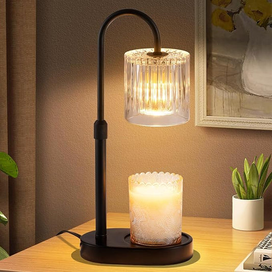 Candle Warmer Lamp with Timer: Modern Style Adjustable Height Candle Warmer Lamp Home Decor Safe Flame Free for Wax Blocks and Jar Candles Transparent Color