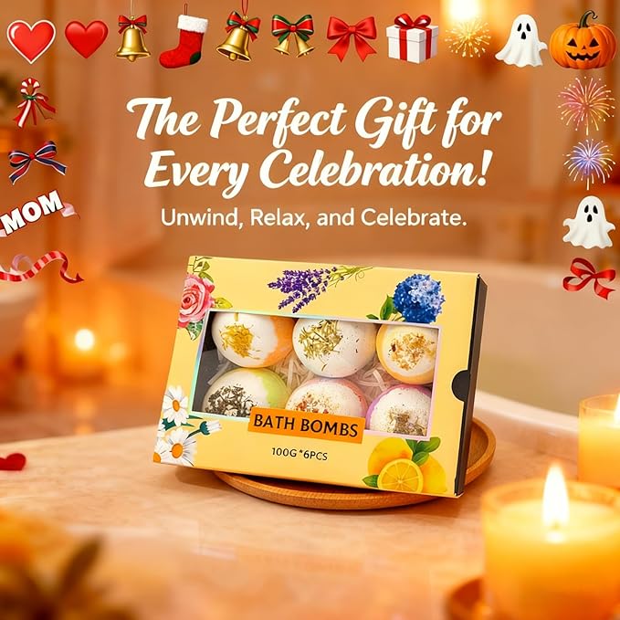 Bath Bombs Gift Set, Natural Floral Bath Bombs, Lavender, Rose, Lemon Aromatherapy, Wife or Girls Birthday Gift Ideas Gift Preferred