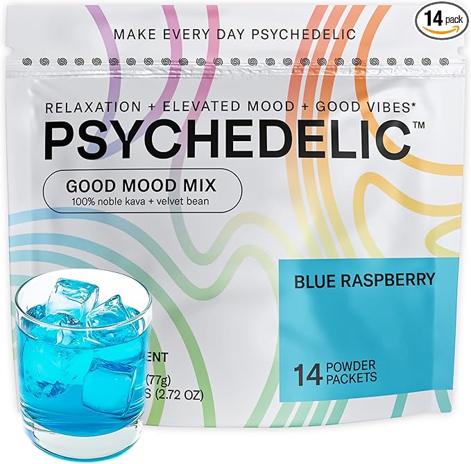Easy Alcohol Alternative with Buzz - Calming Kava Drink Mix (14x5.5g) Flavored Kava Powder - Calming Drink Powder Packets - Easy Open Single Serving Drinks - 14 Calm Packets - Blue Raspberry