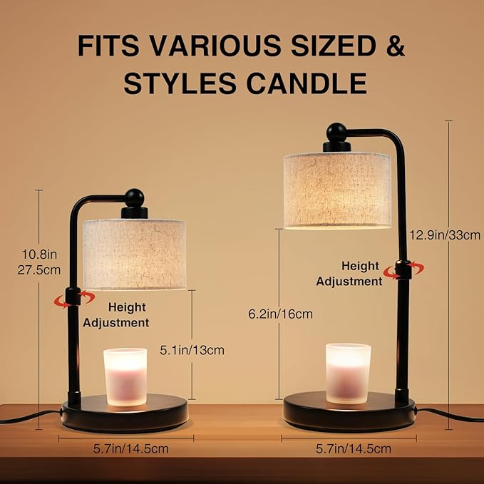 Candle Warmer Lamp with Timer,Dimmable Candle Wax Warmer, Height Adjustable Electric Candle Lamp Warmer with 2 Bulbs, Birthday Gifts for Women Mom House Warming,Vintage Home Decor for Bedroom