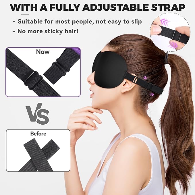 4 Pack Sleep Mask for Women and Men Adjustable Blackout 3D Eye Masks for Sleep, Blindfold with Storage Bag and Earplug for Travel Nap and Night (Black, Purple, Blue, Pink)
