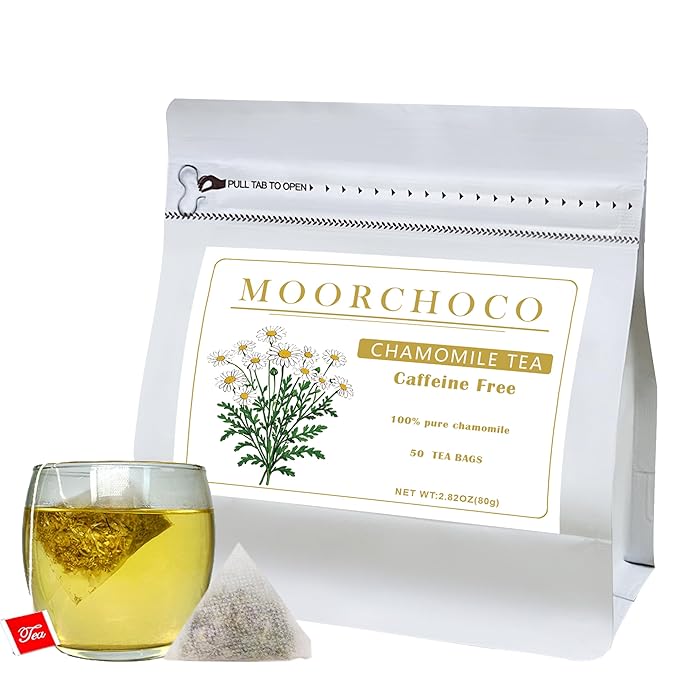80g/2.82Oz Chamomile Tea bags, 50 Teabags - Pure & Natural Chamomile Flower Herbal Tea for Relaxation - Non-GMO - Caffeine-free