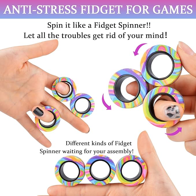 3Pcs Magnetic Rings Fidget Toy Set, ADHD Anxiety Magnetic Fidget Toys Adults Fidget Spinner Rings for Relief, Christmas Stocking Stuffers Gifts for 8+ Year Old Teen Boy Girl