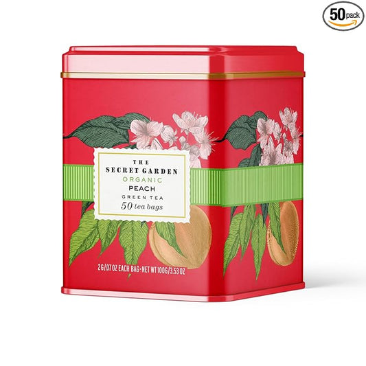 Life Plus Style Gourmet The Secret Garden Organic Peach Green Tea 50 Tea Bags Juicy & Fruity Refreshing Hot or Iced Tea Antioxidant-Rich Non GMO, Gluten Free Eco-Friendly USDA Certified