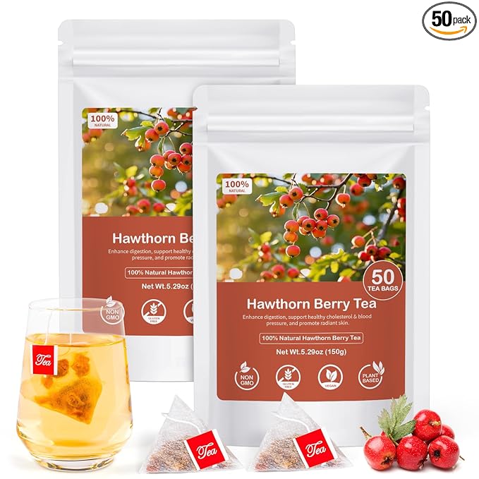 Hawthorn Berry Tea Bags,100% Natural Dried Hawthorn Berries No Caffeine Free Aid Digestion,Boost Immunity-100Tea bags (Pack of 2)