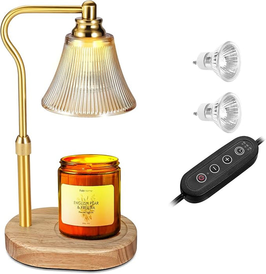 Dimmable Candle Warmer Lamp With Timer, Height Adjustable Electric Wax Warmer for Yankee Large Jar, Top-Down Light Heat Melting With 2 Bulbs for Home Decor