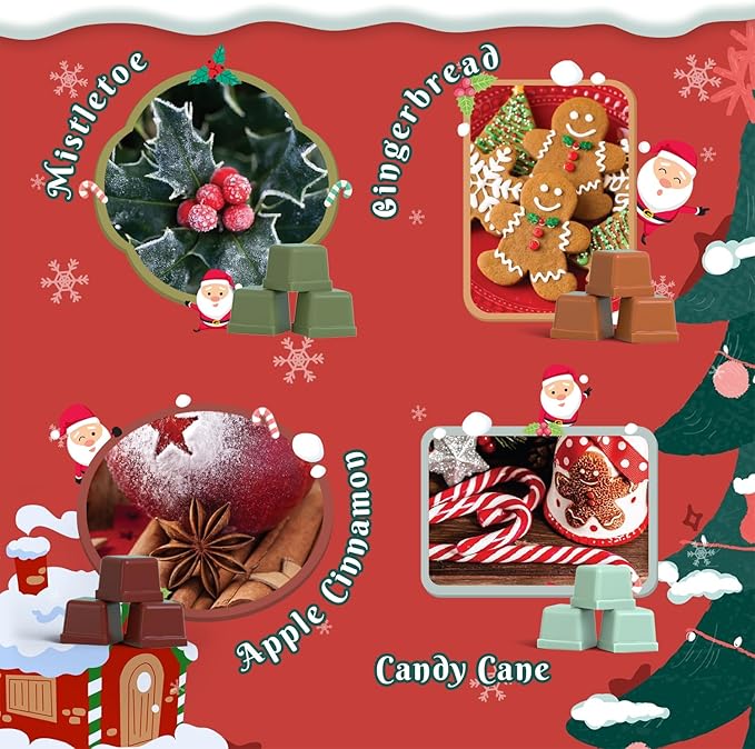 ARVIDSSON Christmas Scented Wax Melts, Holiday Soy Wax Cubes for Wax Warmer, Strong Scent Fragrance Wax Tarts, Candle Melts Gift Set, Christmas Spirit, Gingerbread, Apple Cinnamon, Candy Cane and More