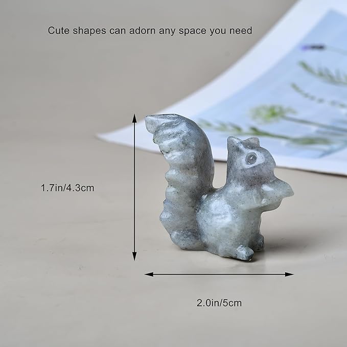 Moonstone Squirre Crystal Healing Stone Spiritual Meditation Pocket Figurine Statue Natural Gemston Hand Carved Polished Home Room Office Desk Decoration Gift Collect