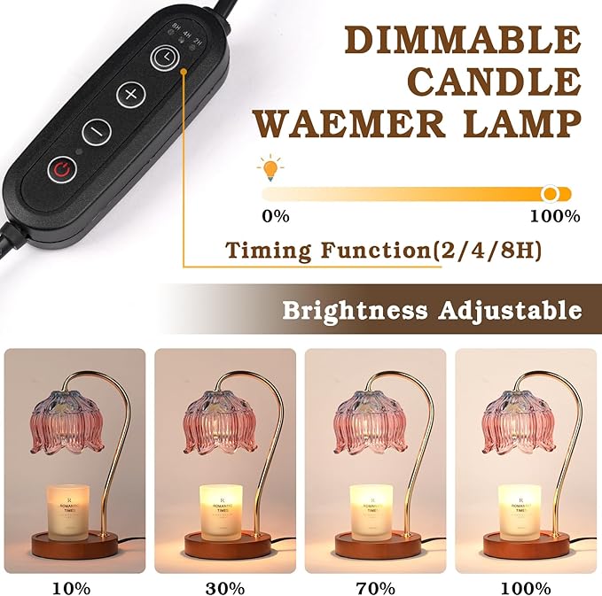 Dimmable Candle Warmer Lamp with Timer, Electric Candle Warmer Lamp, Women Christmas Gifts, Flower Candle Lamp Warmer for Family, Pink Blue Fragrance Candle Lamp for Modern Office Desk Decor