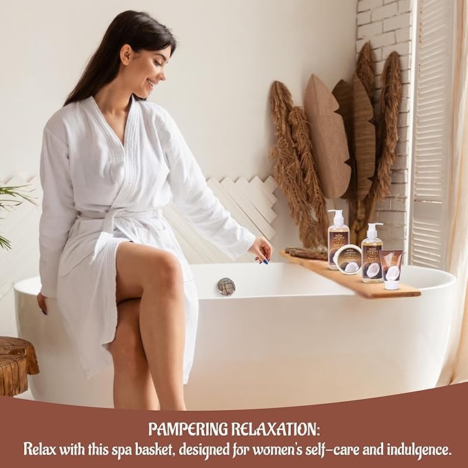 Luxury Spa Gifts for Women – 8 Pc Coconut Scented Bath and Body Set with Bubble Bath, Lotion & More – Luxury Self Care Kit for Wife, Mom, Best Friend, Girlfriend, Anniversary Gift by Draizee