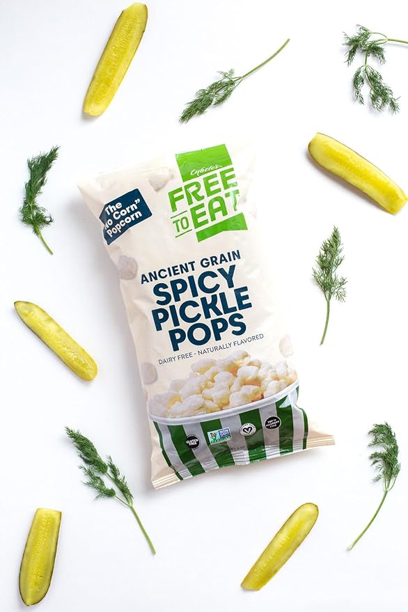 Cybele's Free-to-Eat Ancient Grain Pops - Healthy Snacks, All Natural, Gluten-Free, Vegan, No Preservatives or Additives (Spicy Pickle Pops 4oz, Pack of 6)