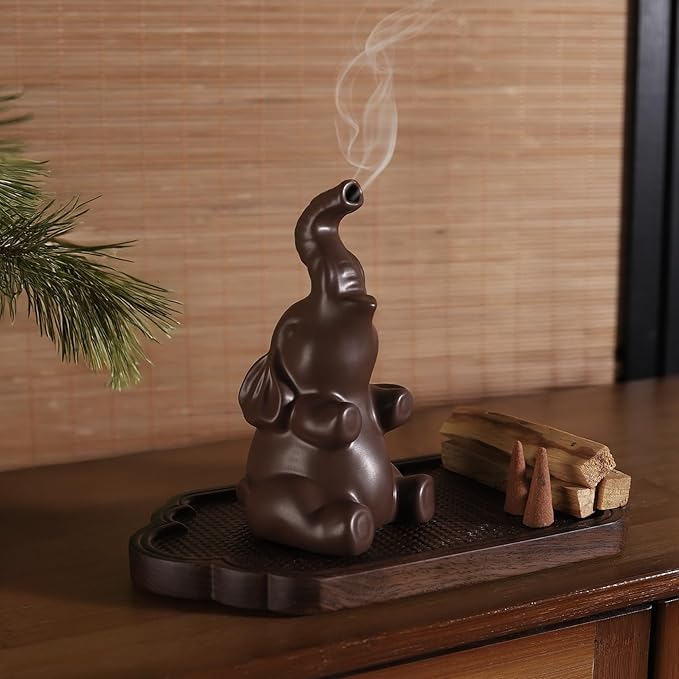 Potiera Small Cute Elephant Incense Holder, Handmade Ceramic Palo Santo and Cone Incense Burner for Meditation Home Decor, Mother's Day Elephant Gifts for Women, Christmas Birthday Gift for Mom Dad