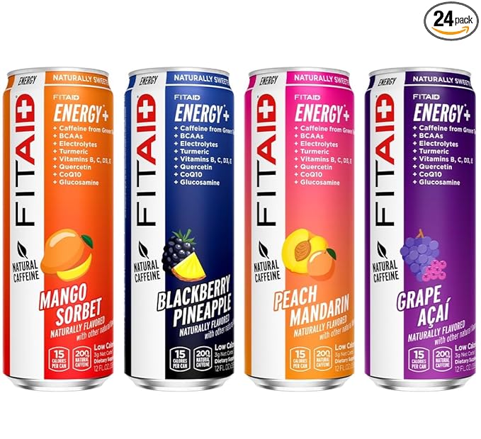 LIFEAID FITAID Energy Drink, 200mg Natural Caffeine, Keto, 15 Calories, Variety Pack, BCAAs, Quercetin, Electrolytes, Omega-3s, Paleo, Vegan & Gluten-Free, 12-oz. cans (Pack of 24)