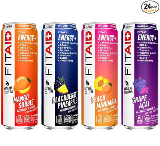 LIFEAID FITAID Energy Drink, 200mg Natural Caffeine, Keto, 15 Calories, Variety Pack, BCAAs, Quercetin, Electrolytes, Omega-3s, Paleo, Vegan & Gluten-Free, 12-oz. cans (Pack of 24)