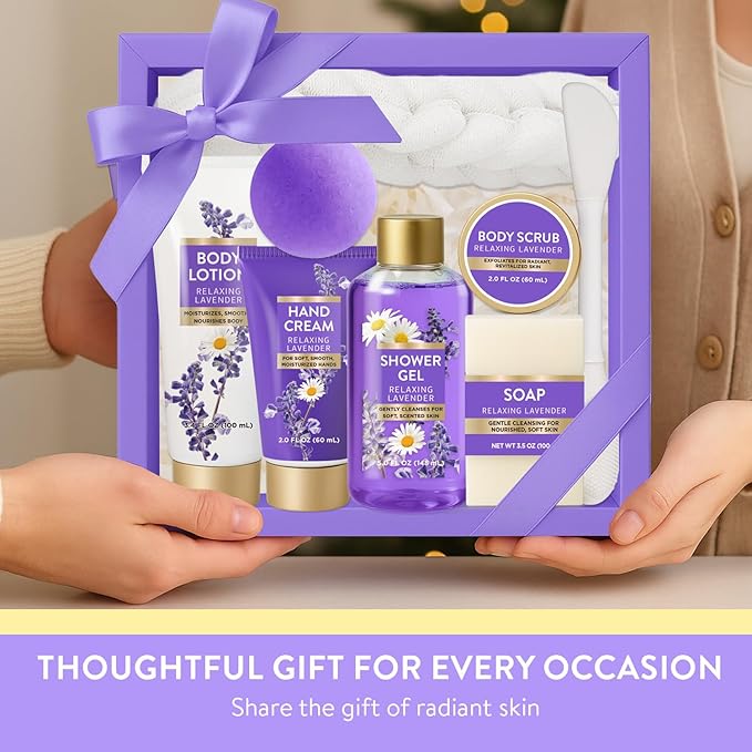 Gifts for Women, 8 piece Lavender Gift Sets for Women with Bubble Bath, Relaxing Spa Gifts for Wife, girlfriend and Mom, Bath Gift Baskets Set with Body Scrub, Body Lotion, Hand Cream and Soap