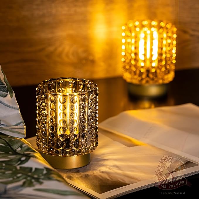 Battery Operated Lamp with Timer, Mini Crystal Table Lamps for Home Decor, Small Cordless Lamp for Areas No Outlets, Glass Battery Powered Lamps for Entryway, Bedroom, Bathroom, Shelf, Corner(Gray)