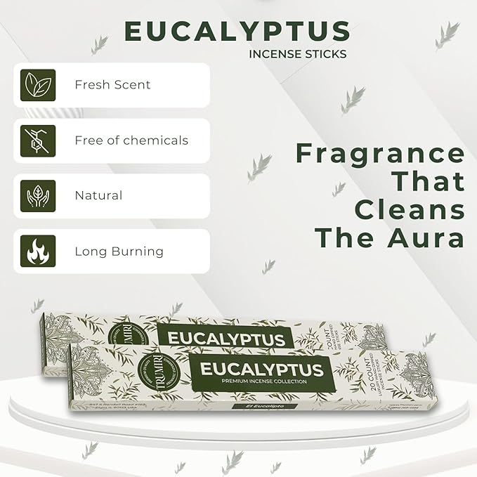 Eucalyptus Incense Sticks - Total 120 Insence-Sticks - 6 Packs of 20 Insense - Inciensos - Inscents - Natural Non Toxic Ingredients - Incents - Incence - Inscense - Insents