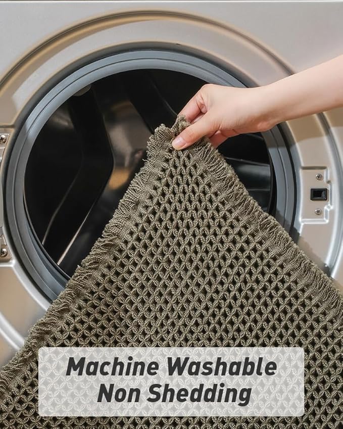 AMOAMI Upgraded Waffle Bath Mat, Super Absorbent Non Slip Bath Mats for Bathroom Floor, Machine Washable Bathroom Rugs with Tassels, Rubber Backed Bathroom Mats, Ultra Soft, 17" x 24", Dark Green