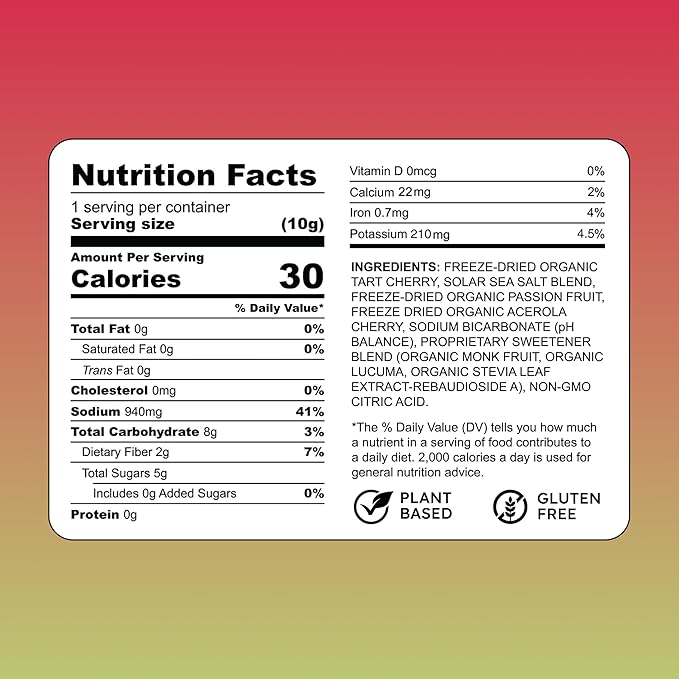 Know Brainer Purest Electrolyte Passion Cherry Powder Packets – Whole Food Hydration - Organic Freeze-Dried Fruits and Solar Sea Salts for Ultimate Electrolyte Balance