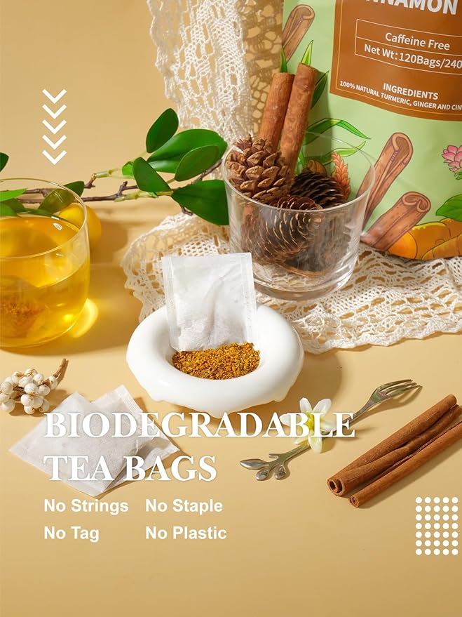 HYNTMYT Turmeric Ginger Cinnamon Tea Bags, Herbal Blend of Turmeric & Ginger Root & Cinnamon, Light Spicy & Sweet Flavor, Caffeine Free, 120 Count