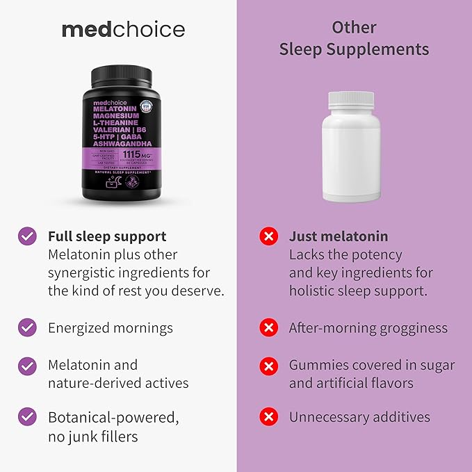 12-in-1 Melatonin Sleep Capsules - Natural Sleep Aids for Adults with Melatonin 5mg and Magnesium Glycinate 500mg, Sleep Aid with Ashwagandha, L Theanine, Valerian Root, GABA, 5-HTP (90ct, Pack of 3)