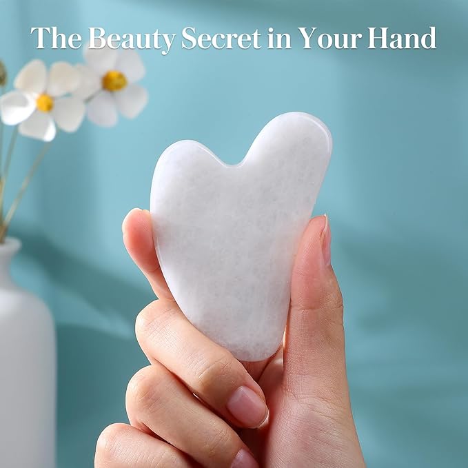 Guasha Tool for Face: White Jade Gua Sha Facial Tools - Gua Sha Stone for Face and Body Skin Massage - Guasha Jade Stone Scraping Massager for SPA Acupuncture, Therapy Trigger Point Treatment