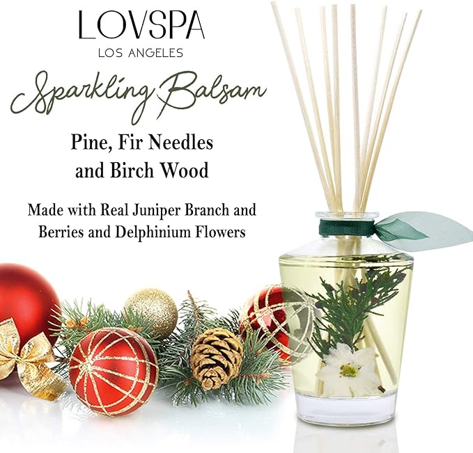 LOVSPA Reed Diffuser Set, Sparkling Balsam Scented Oil Diffuser with Sticks, Home Fragrance Accessories for Bathroom Shelf Decor, Aroma Diffusers for Home or Office Desk, USA Made