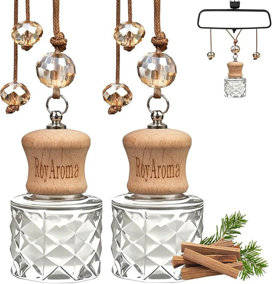 2 Pack Hanging Car Air Freshener, Long Lasting Essential Oil Diffuser Bottle, Plant-Based Natural Fragrance for Car Home Office, Leak-Proof & Non-Toxic | Sandalwood