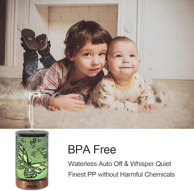 EQUSUPRO Essential Oil Diffuser 150ml Black Metal Aromatherapy Oil Diffuser Ultrasonic Cool Mist Diffuser with Auto Shut-Off Protection,7 Colors Changed LED for Home Office SPA Yoga