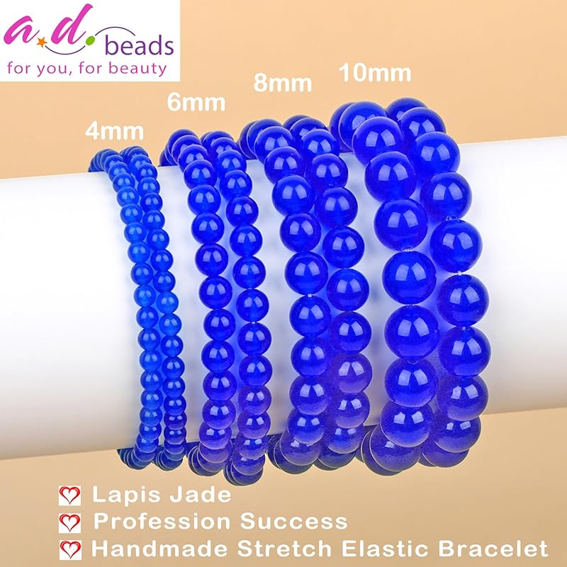 AD Beads Handmade Gemstone Stretch Elastic Bracelet Crystal Healing Reiki Nature's Beauty and Spiritual Essence Unisex (10mm, Blue Lapis Jade (Profession Success))