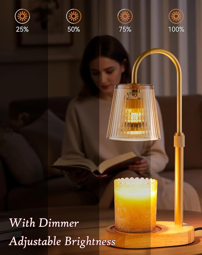 Adjustable Candle Warmer Lamp with Timer - Electric Light Wax Warming Dimmable Flameless Top Melter Heater Melting Heating Height Small Jar Candles Gifts Women Mom Birthday Home Desk Modern Decor