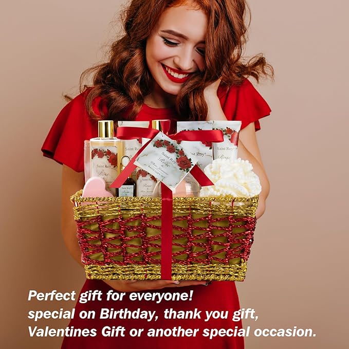 Bath & Body Gift Set, Luxury Christmas Gifts for Women, Home Spa Bath Gift Basket, Rose Jasmine bath basket, Pamper Gifts for Women Teens, 15 Pcs Relaxing Home Bath Spa Kit beauty sets, Mother's Gifts