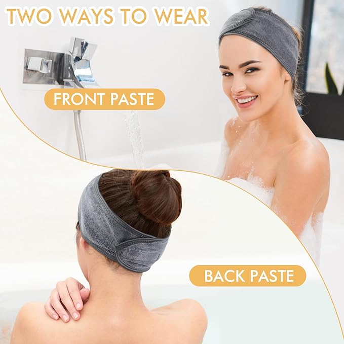 SINLAND Spa Headband for Women 3 Counts Adjustable Makeup Hair Band with Magic Tape,Head Wrap for Face Care, Makeup and Sports