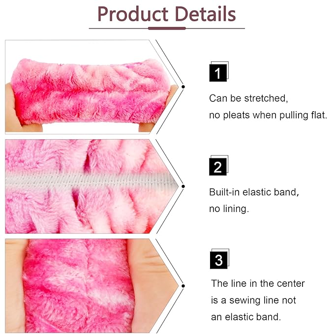VELSCRUN Spa Headband, Makeup Face Wash Skincare Headbands, 6 Pcs Hot Pink Colorful Sponge Bow Tie Get Ready HairBand Facial Wristband Set, Stuff for Teen Girls Women Trendy Fashion Hair Accessories