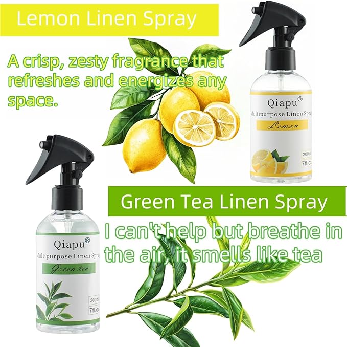 4-Pack Linen Spray Set – Vanilla, Sandalwood, Green Tea & Lemon Room Spray for Pillows, Sheets & Home Fragrance with Natural Essential Oils