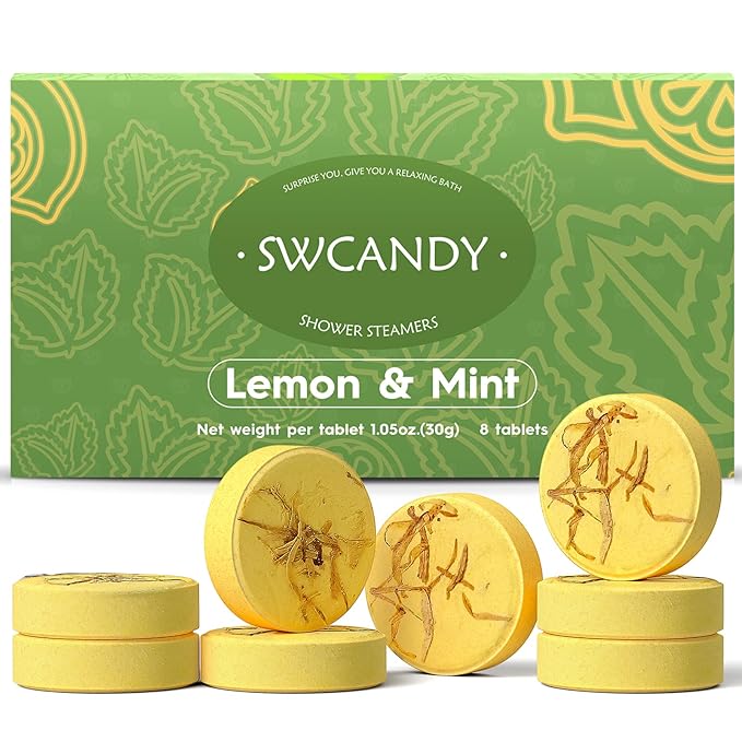 Aromatherapy Shower Steamers Birthday Day Gifts Lemon Mint - Swcandy 8 Pcs Bath Bombs Birthday Gifts for Women, Shower Bombs with Essential Oils, Relaxation Home SPA for Women Who Has Everything