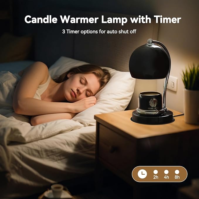Ceramic Dimmable Candle Warmer Lamp with Timer Fit for Medium Size Candle Jars, Aesthetic Design with 2 Bulbs, House Warming Gifts, New Home Decor, Mother's Day, Birthday Gifts (Black)