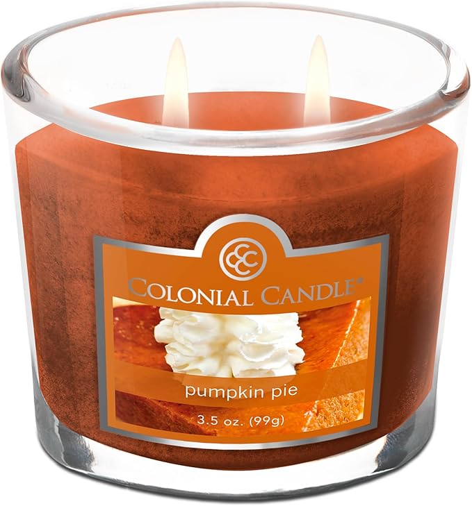 Colonial Candle Pumpkin Pie Scented Jar Candle, 2 Wick, 3.5 oz, Mottled Wax Candle