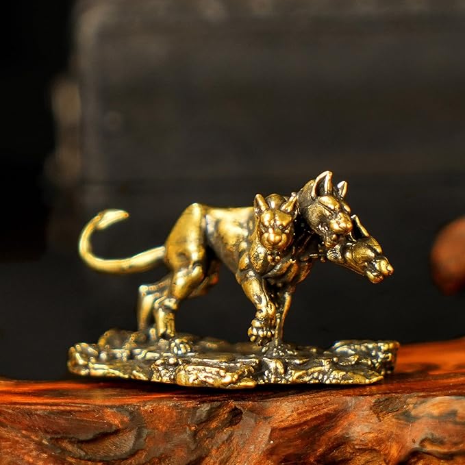 CHOVY 100% Solid Brass Cerberus Statue - Three-Headed Hound of Hades Sculpture, Handcrafted Mythological Collectible Art, Vintage Greek Mythology, Unique Gift for History Lovers & Fantasy Fans