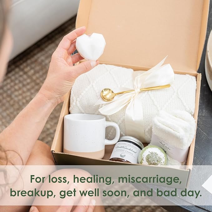 Sympathy Gift Baskets for Women – 8 Thoughtful & Cozy Items (Blanket, Candle, Mug, Socks & More) – Sympathy Gifts for Loss of Loved One, Bereavement, Get Well, or Self Care Gifts for Women