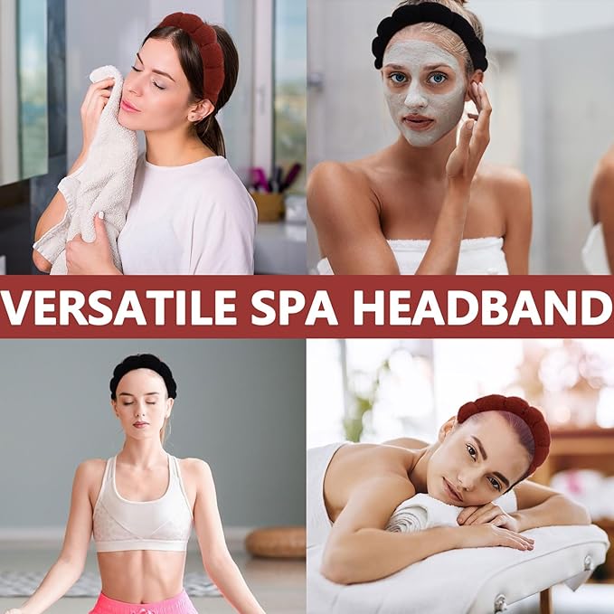 AMCAMI 2 PCS Puffy Spa Headband for Women Sponge Headbands for Girls Terry Towel Cloth Fabric Head Band for Face Washing, Skincare, Makeup Removal, Facial Mask, Shower, Hair Accessories